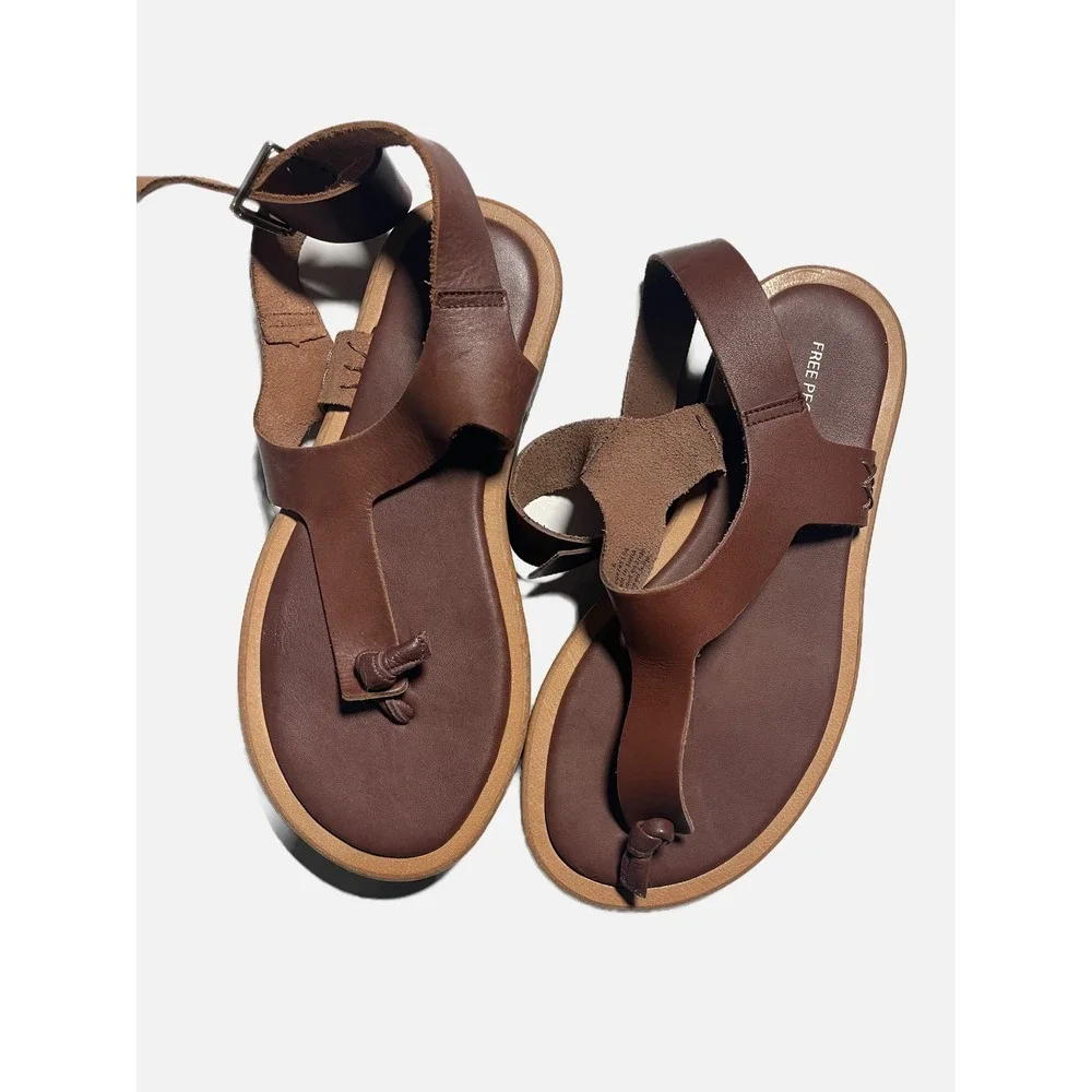 Free People Platform Sandals Womens 6 Brown Leather Knotted Toe Boho Flatform